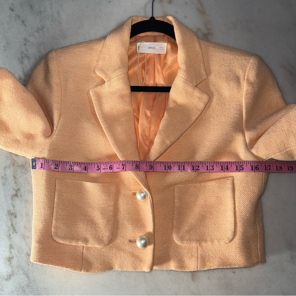 Mango Peach Tweed Cropped Short Sleeve Blazer And Mini Skirt Set Womens XS EUC - Picture 14 of 17